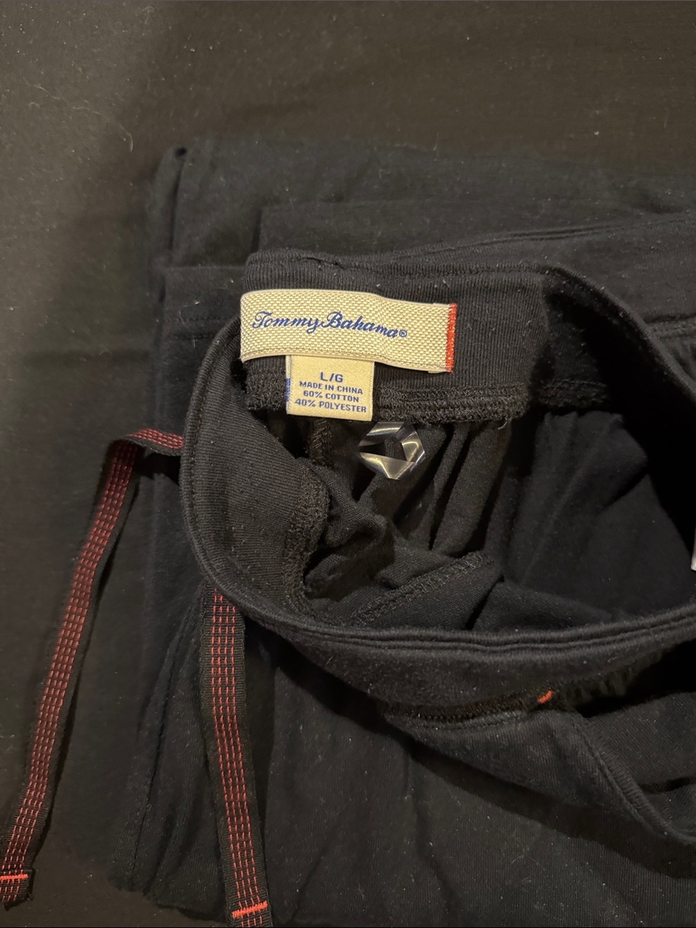 Tommy Bahama Black Lounge Pants with Red logo and Drawcord - Picture 2 of 2